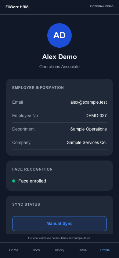 Employee profile. Fictional demo data.